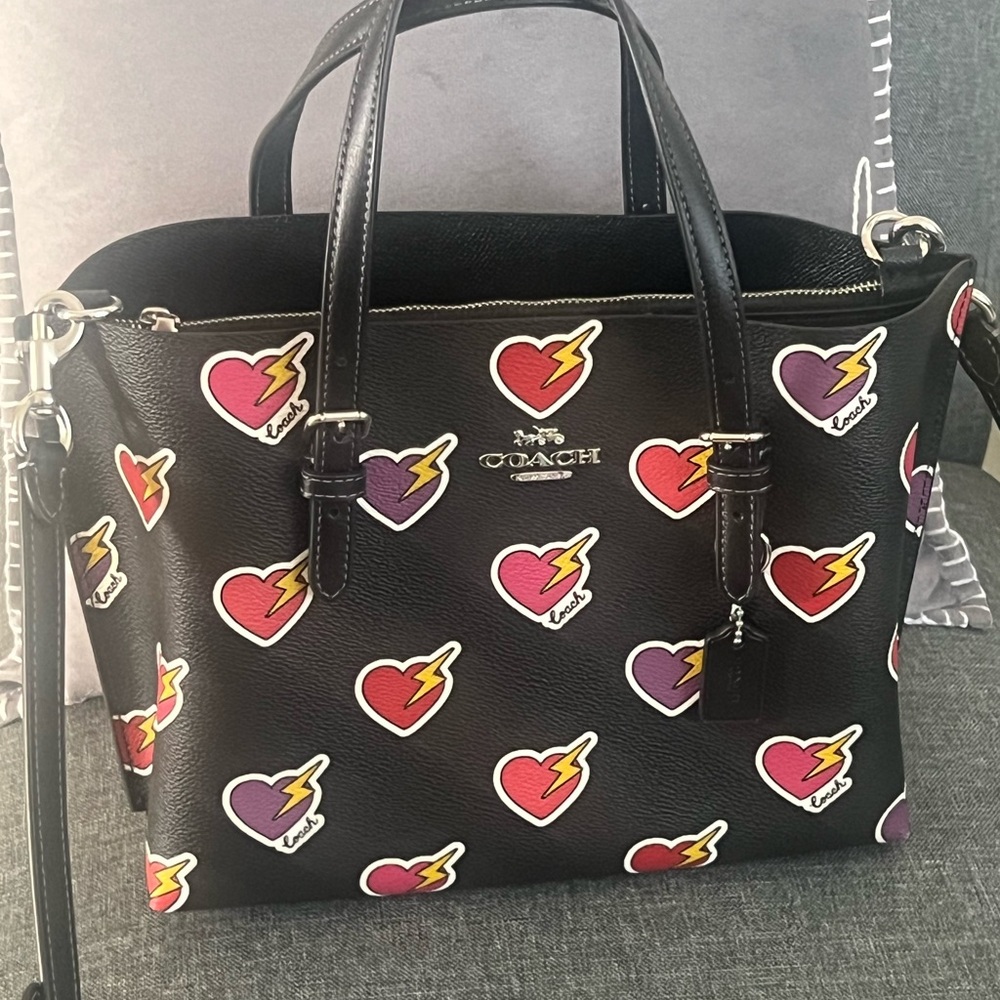 Coach Black Satchel with Heart and Lightning Print